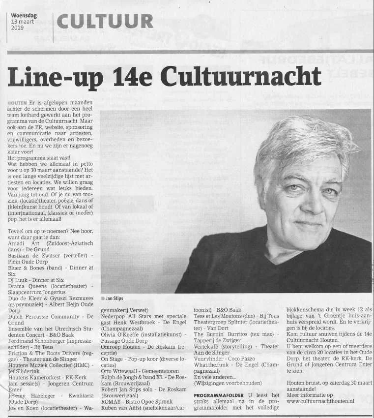 Artikel in 't Groentje, 13 maart 2019
