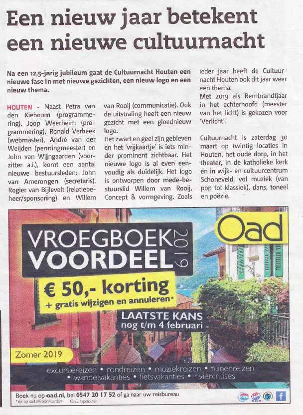 Artikel in Trefpunt Houten, 30 januari 2019