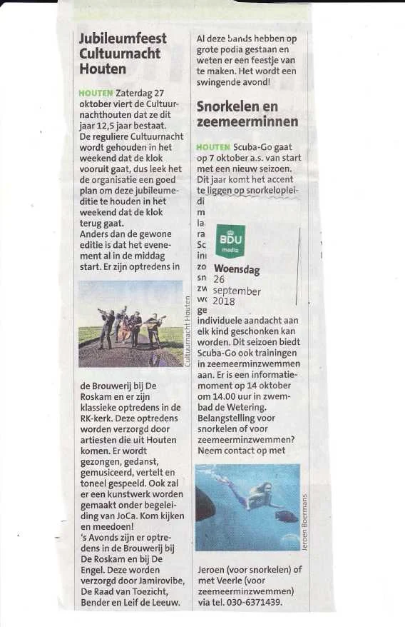 Artikel in 't Groentje, 26 september 2018